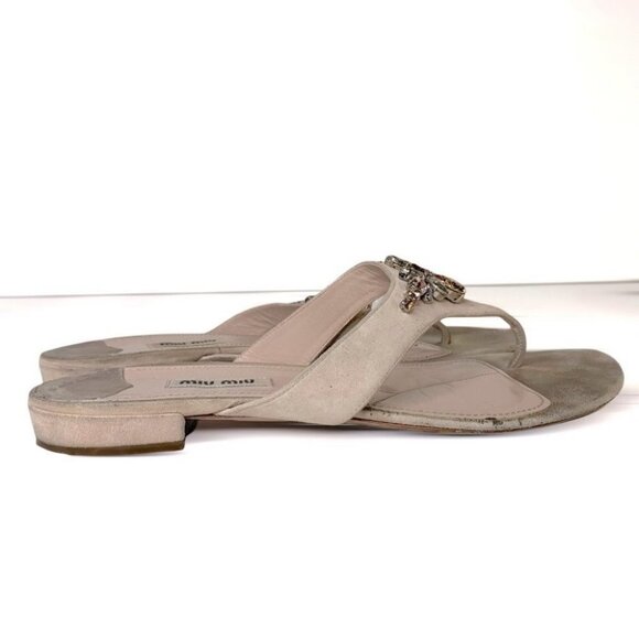 MIU MIU designer leather stones faux diamonds sandals - Picture 6 of 10